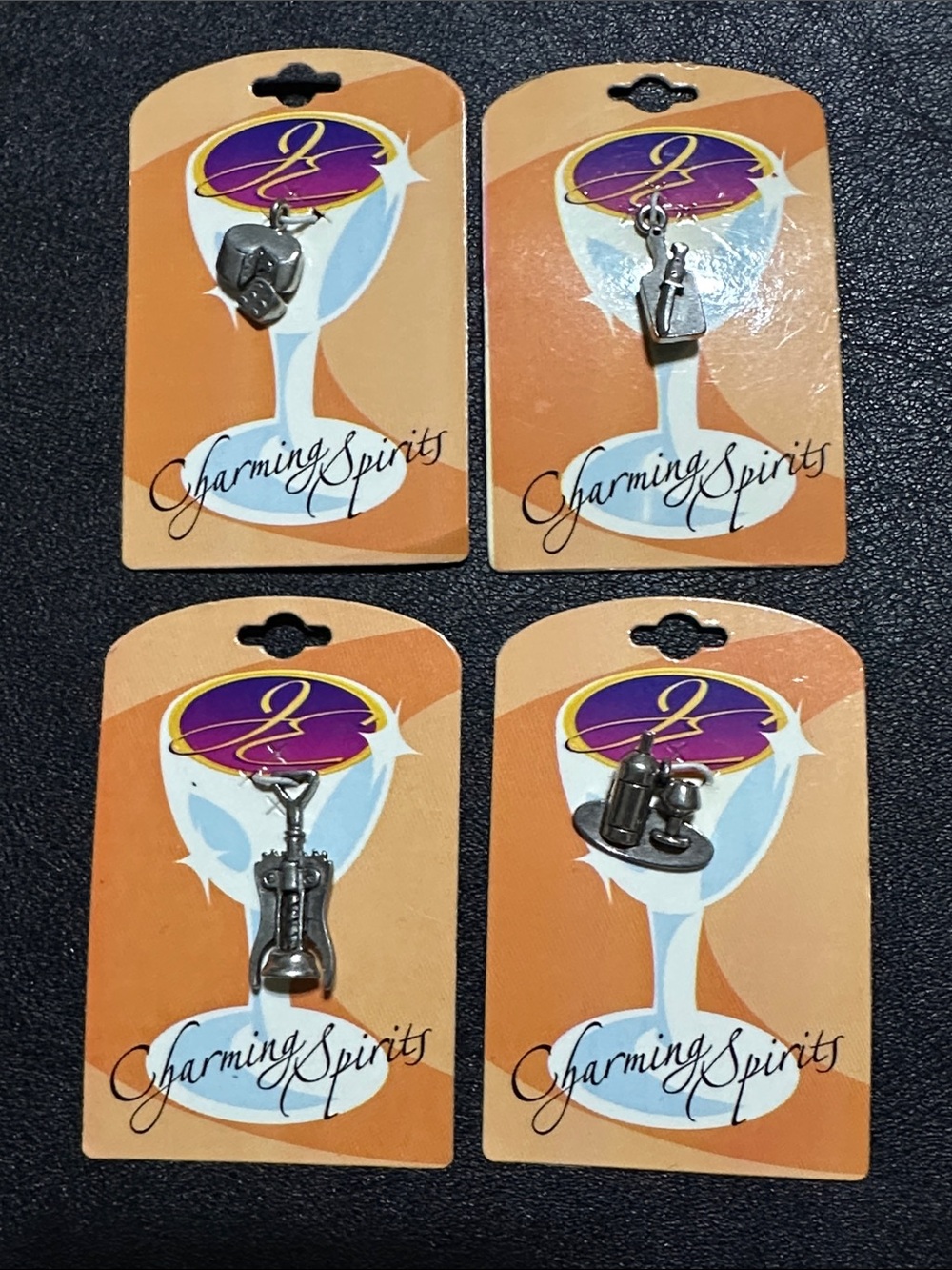 205.  4 Charming Spirits Pewter Bar Theme Charms NEW